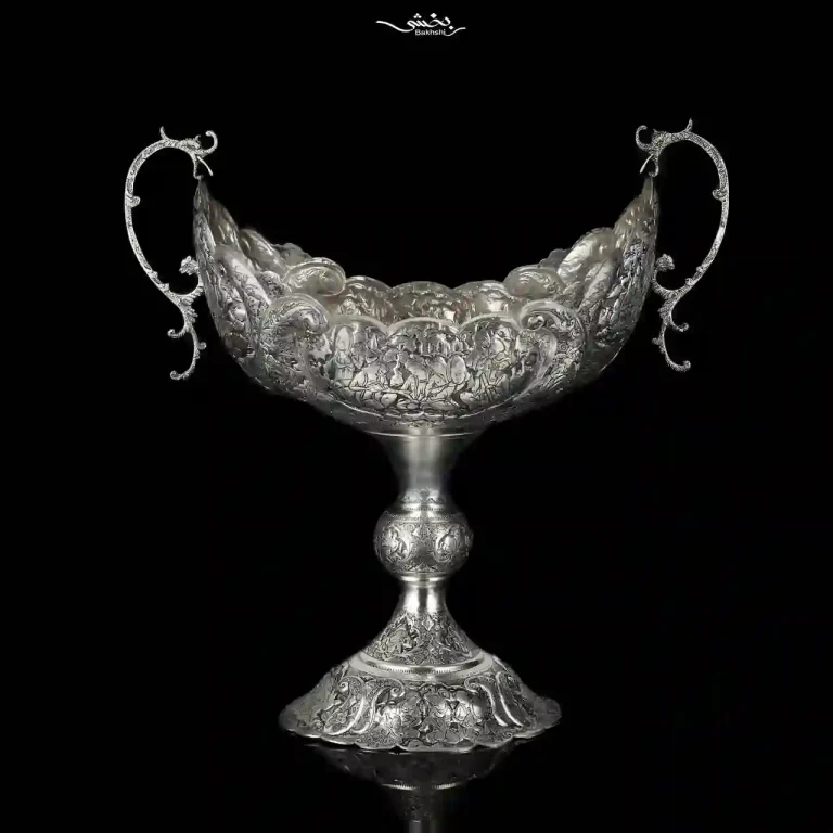 کشکول دسته دار نقره قلم مینیاتور