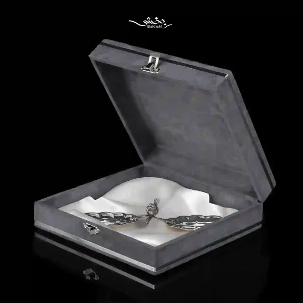 شیرینی خوری نقره دوقلو برگ بلوط و گنجشک