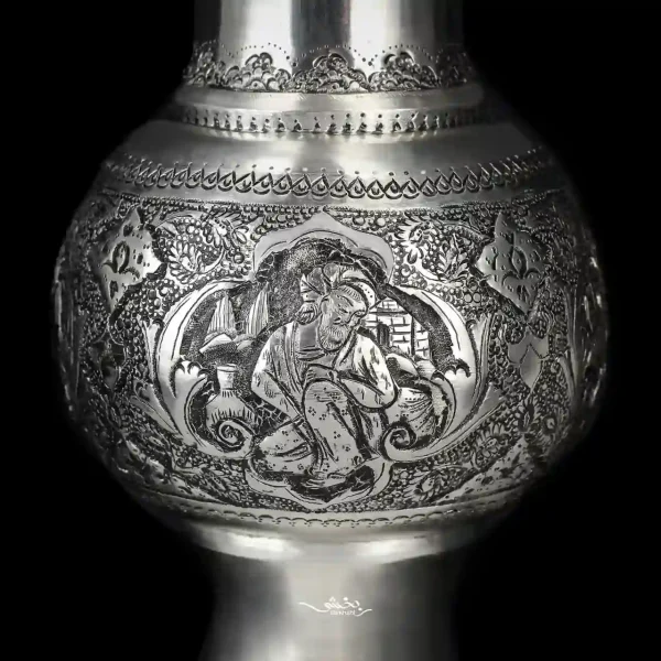 کشکول دسته دار نقره قلم مینیاتور