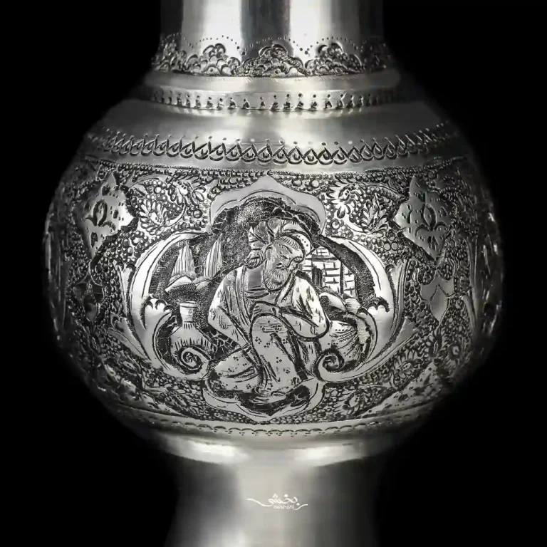 کشکول دسته دار نقره قلم مینیاتور