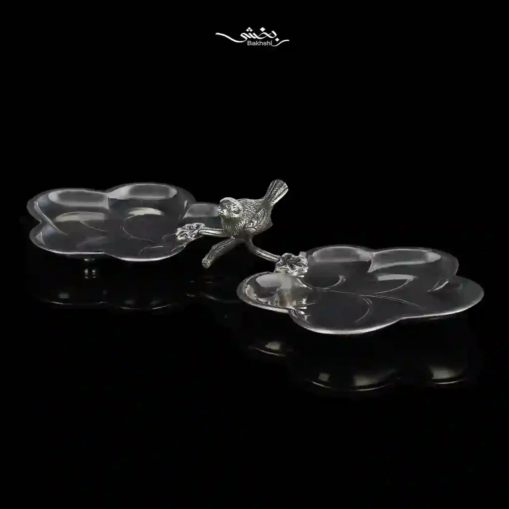 شیرینی خوری نقره دوقلو مدرن برگ گنجشک