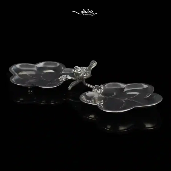 شیرینی خوری نقره دوقلو مدرن برگ گنجشک