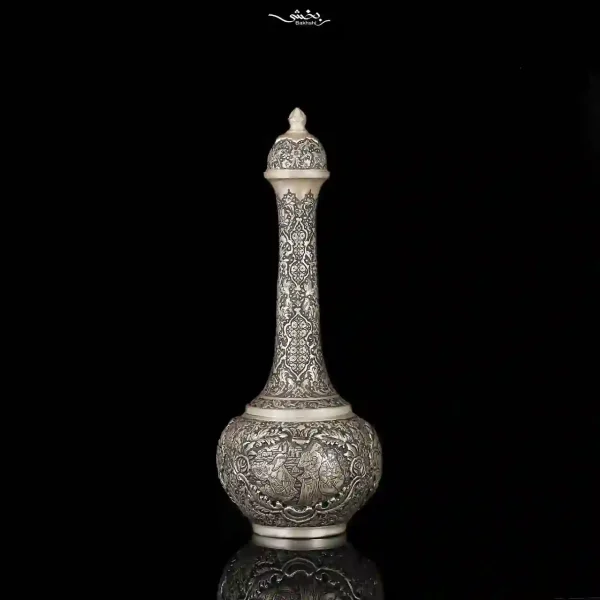 یک جفت تنگ نقره قلم گل و مرغ و مینیاتور