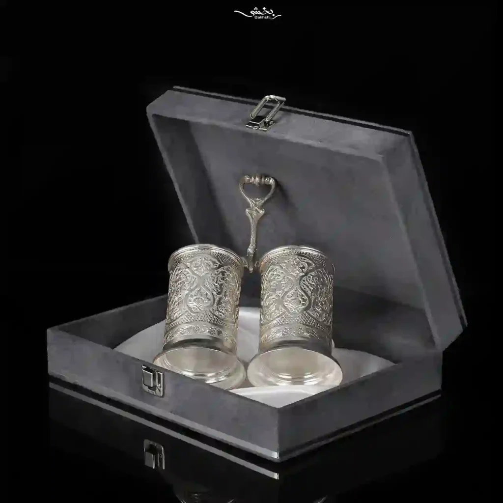 جای کارد و چنگال نقره لیوانی قلم گل و مرغ