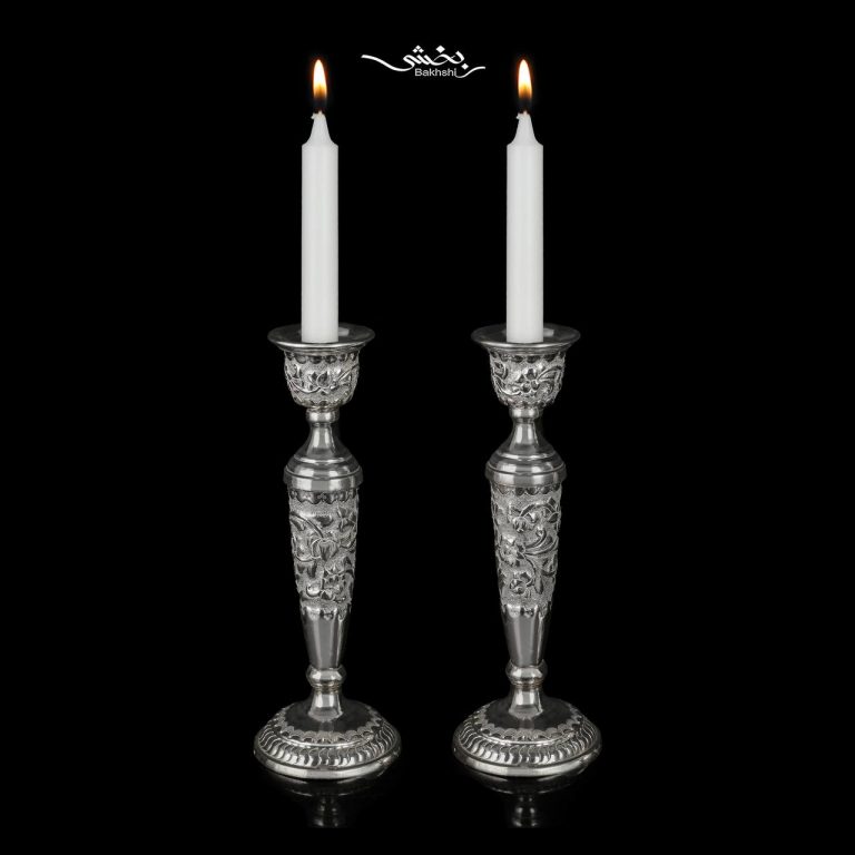 شمعدان نقره تکشاخه گل برجسته