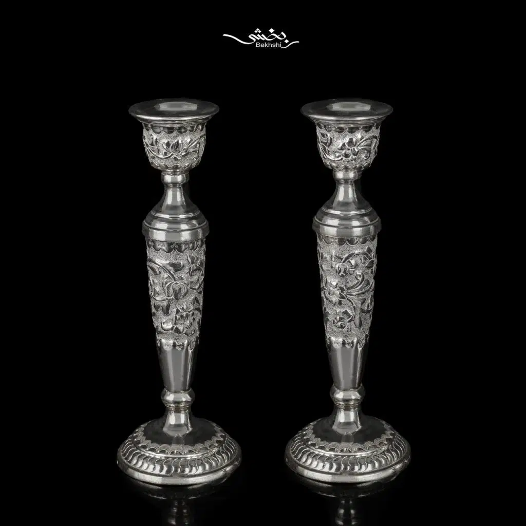 شمعدان نقره تکشاخه گل برجسته