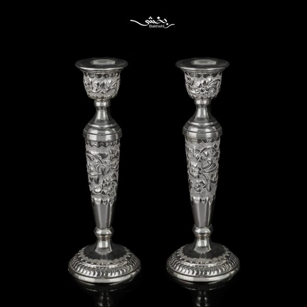 شمعدان نقره تکشاخه گل برجسته