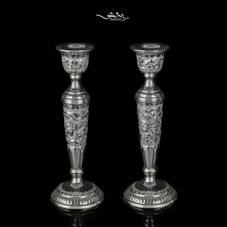 شمعدان نقره تکشاخه گل برجسته