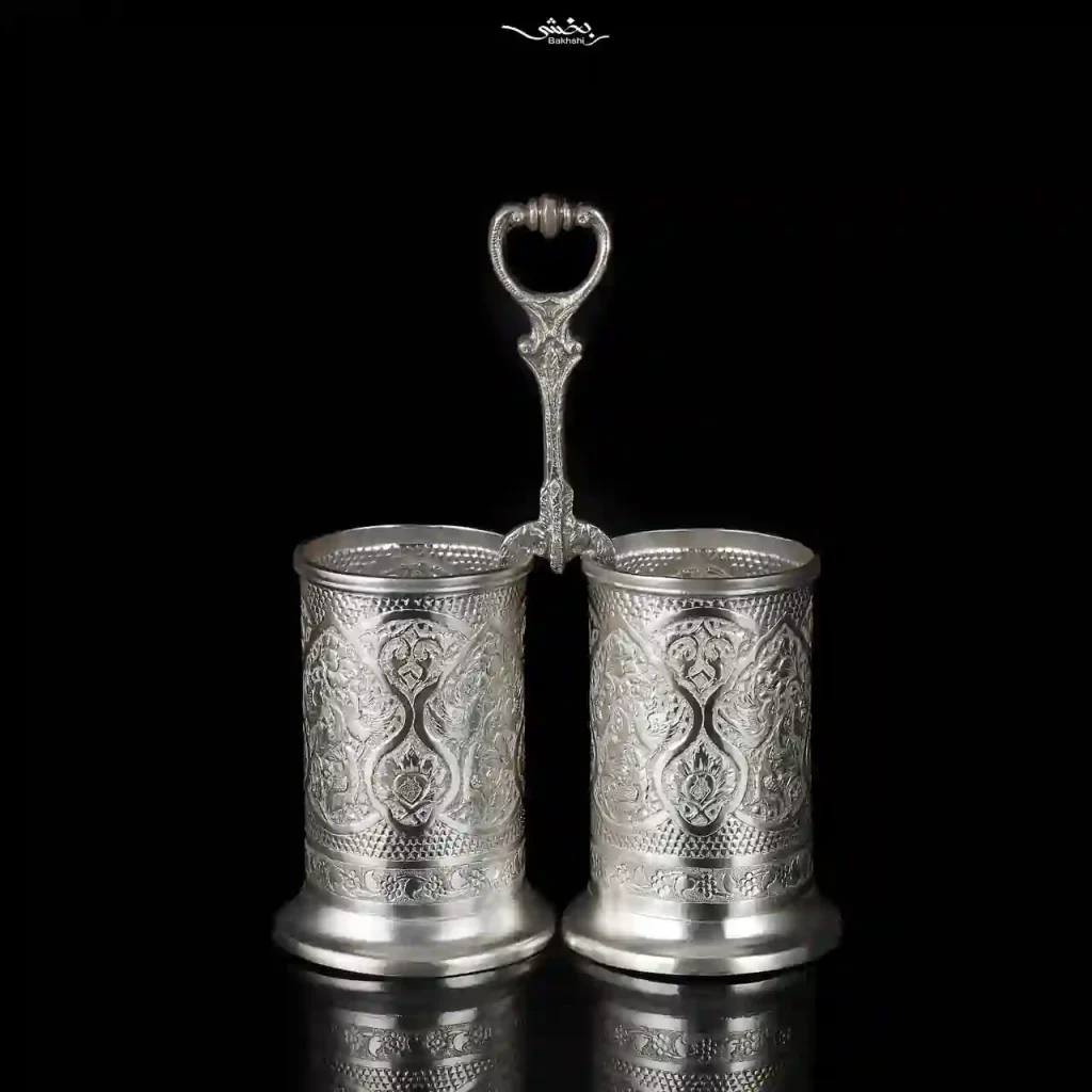 جای کارد و چنگال نقره لیوانی قلم گل و مرغ
