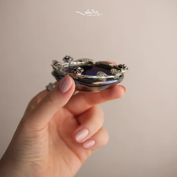 کاسه سرامیک نقره برگ و رز کهربایی