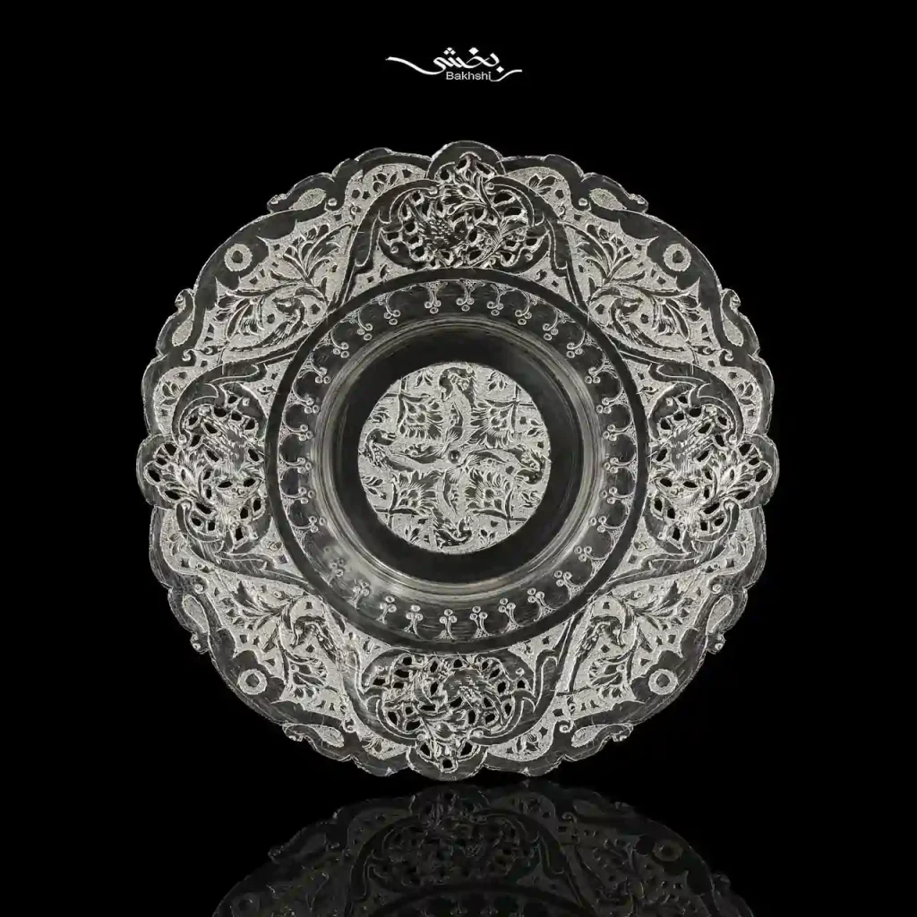 شیرینی خوری نقره پایه دار قلم گل و مرغ