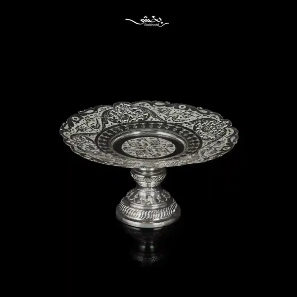 شیرینی خوری نقره پایه دار قلم گل و مرغ