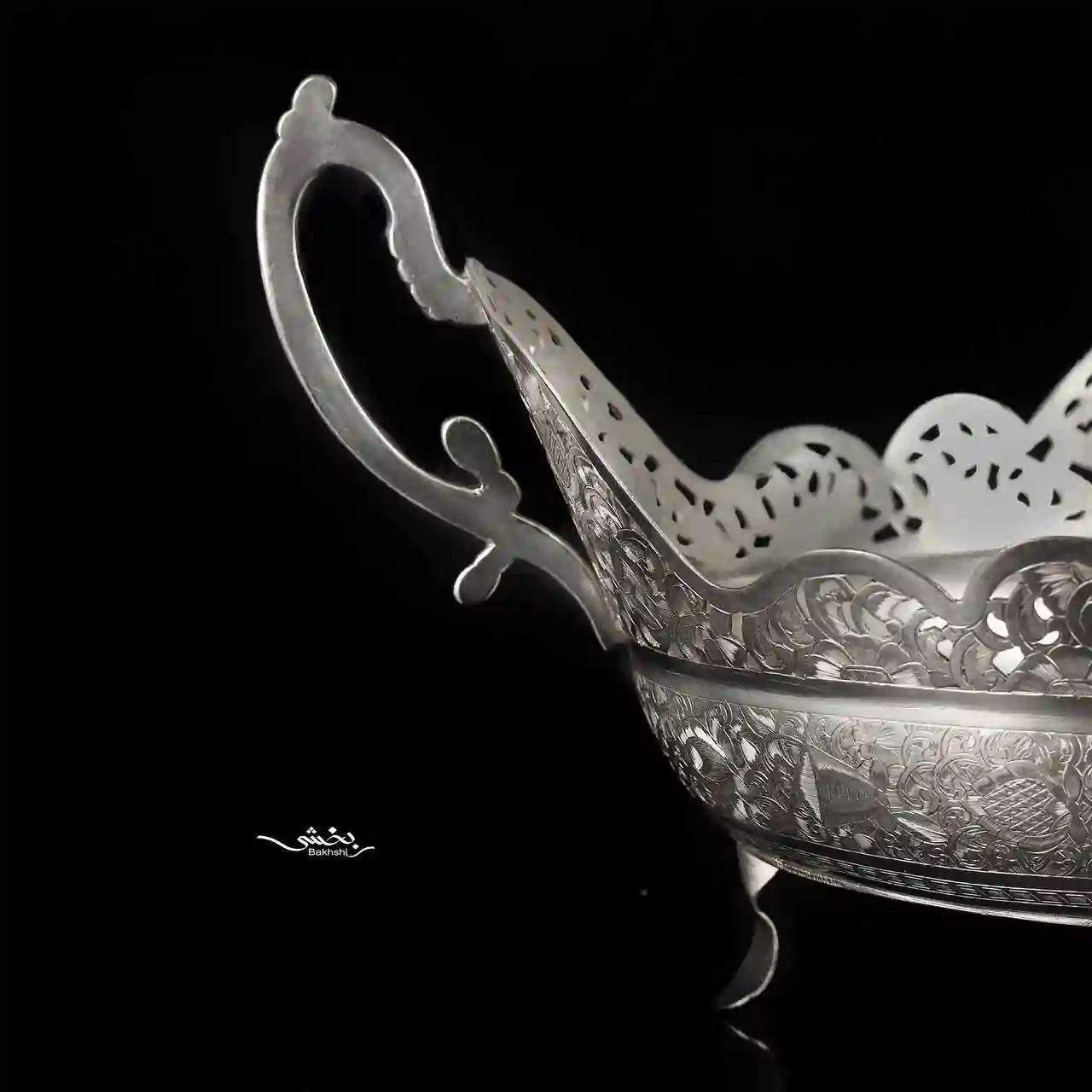 کشکول نقره دسته دار قلم تبریز