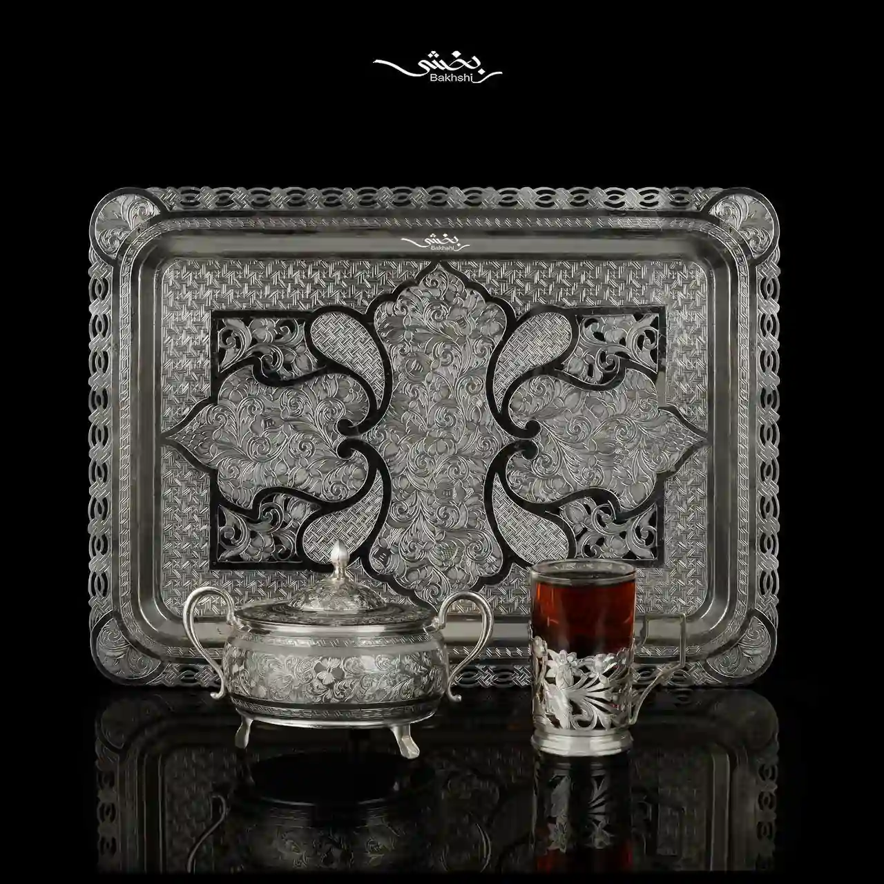 ست چایخوری نقره قلم تبریز