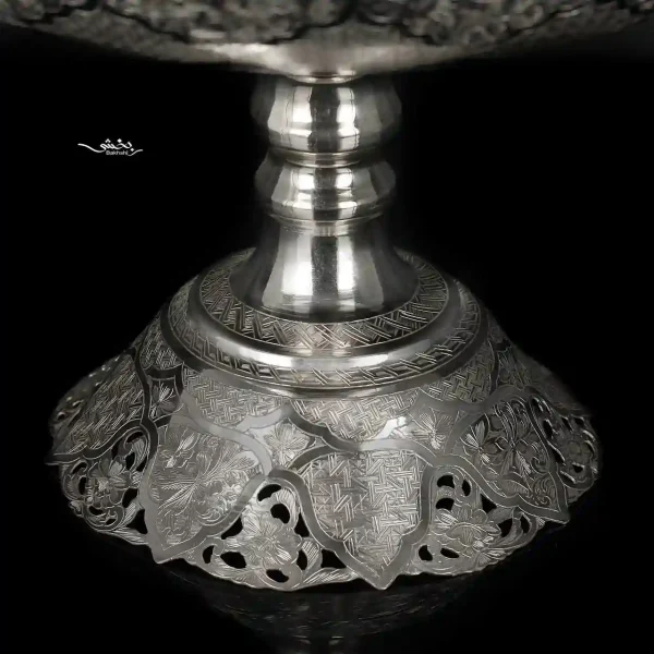 کاسه گرد پایه دار نقره قلم تبریز