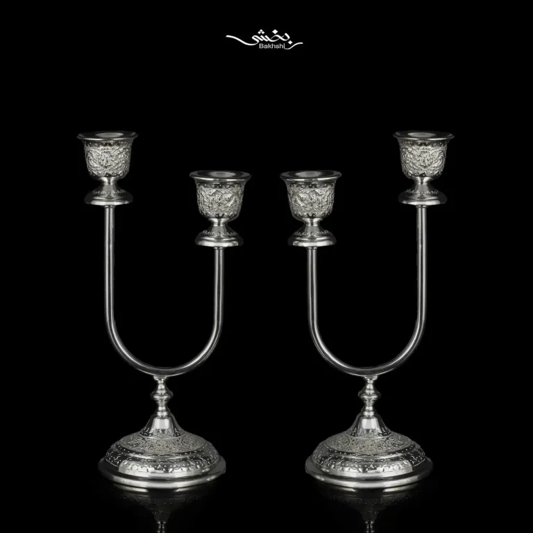 شمعدان دوشاخه نقره گل و مرغ