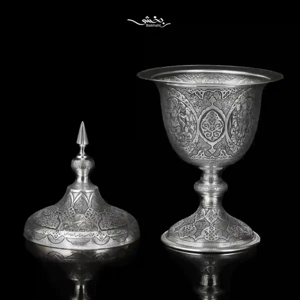 شکلات خوری نقره درب دار پایه دار مینیاتور اعلا