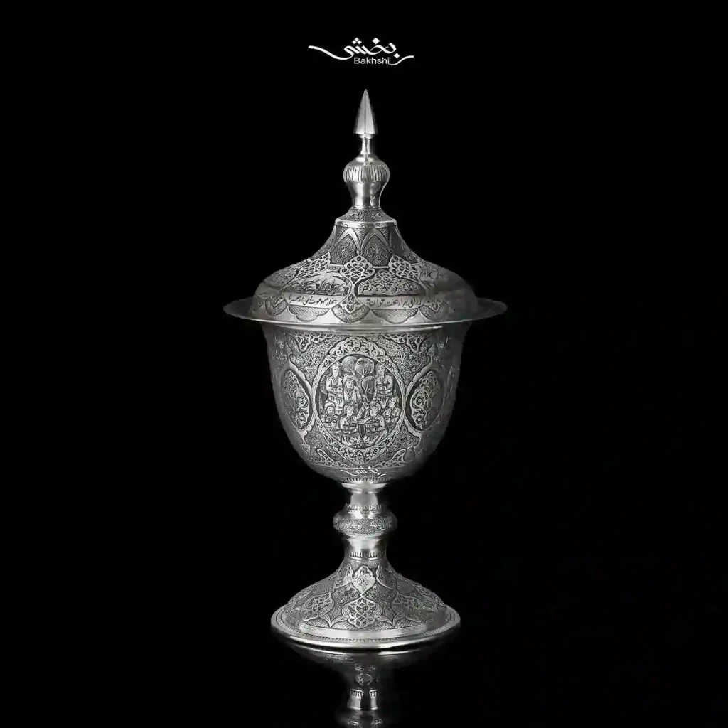 شکلات خوری نقره درب دار پایه دار مینیاتور اعلا