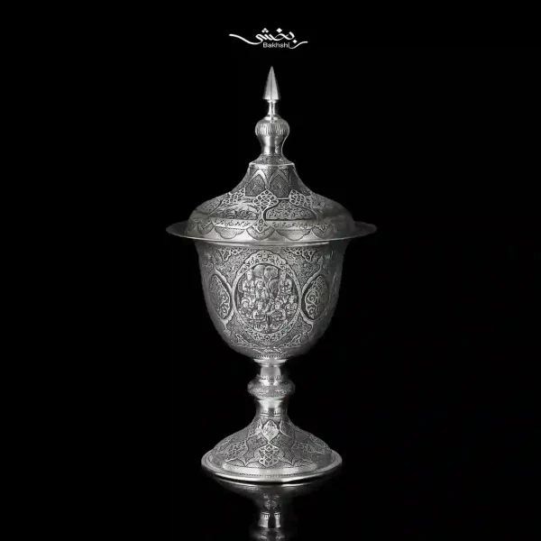 شکلات خوری نقره درب دار پایه دار مینیاتور اعلا