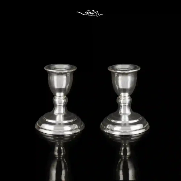 ست آینه و شمعدان پایه کوتاه نقره گرد مدرن