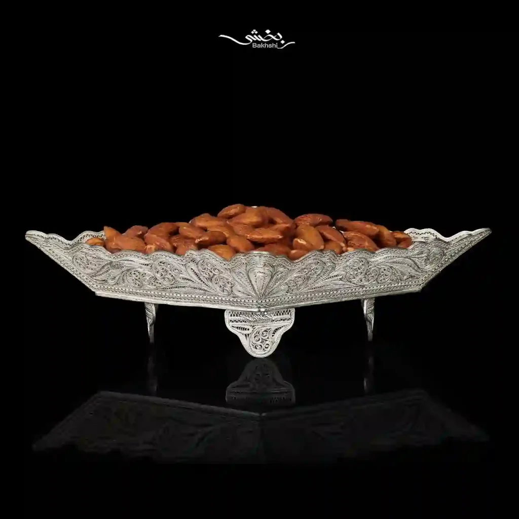 شکلات خوری نقره لوزی قلم ملیله زنجان