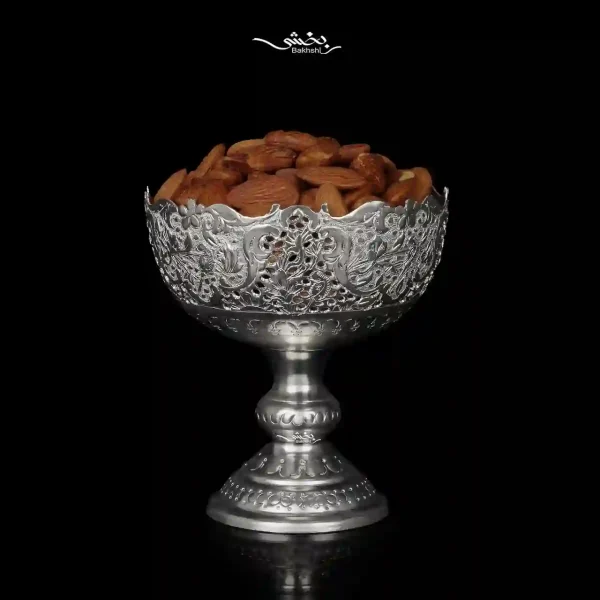 کاسه نقره پایه دار قلم گل و مرغ