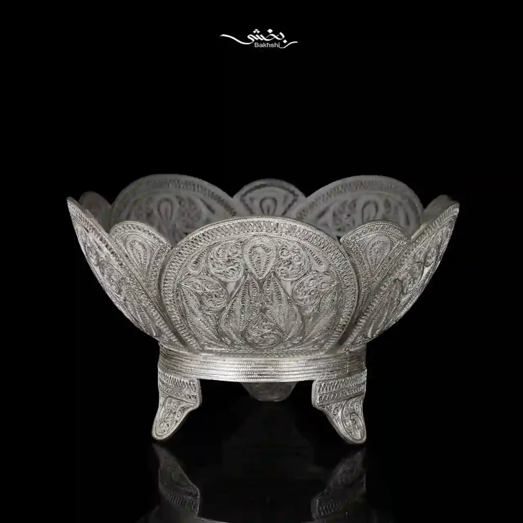 کاسه نقره گرد ملیله زنجان