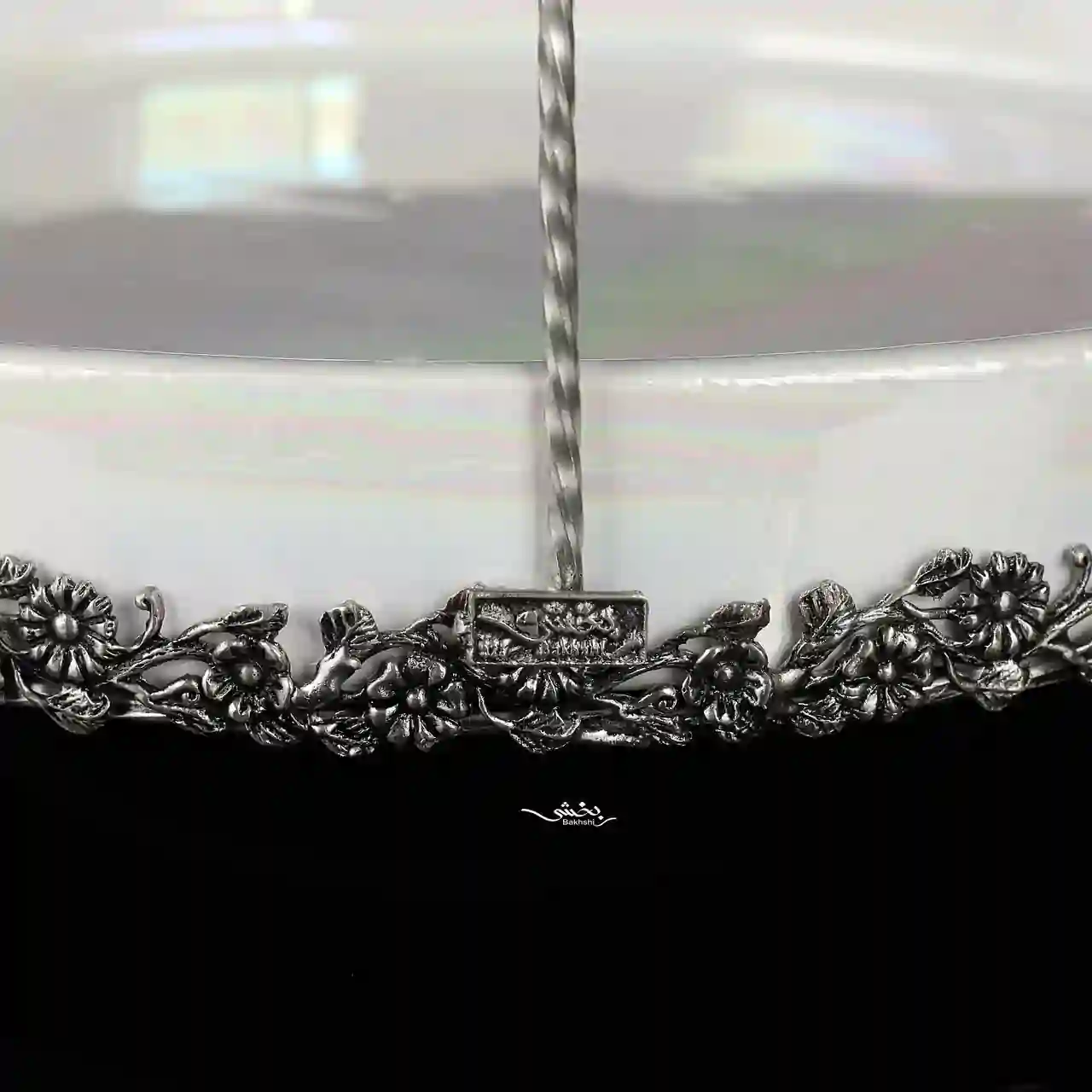 شیرینی خوری سرامیک نقره دسته دار صدفی