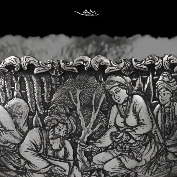 کاسه نقره پایه دار ریزقلم مینیاتور اعلا