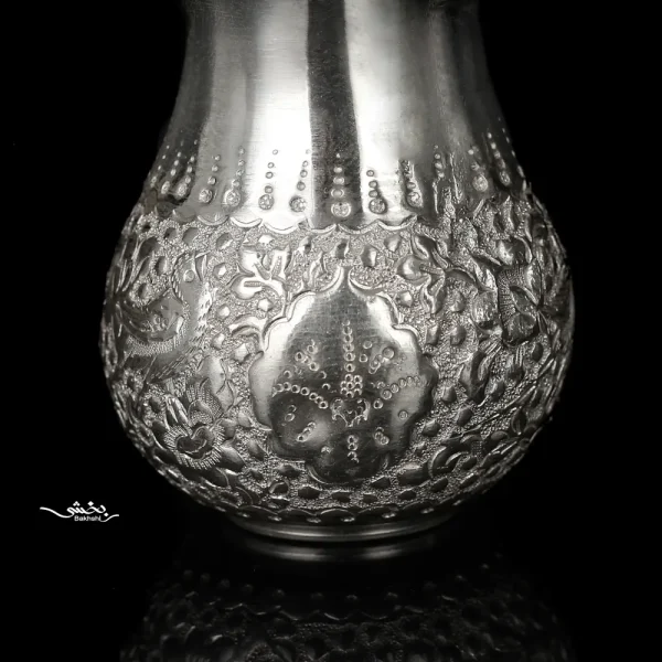 نمکدان نقره شکمدار قلم گل و مرغ