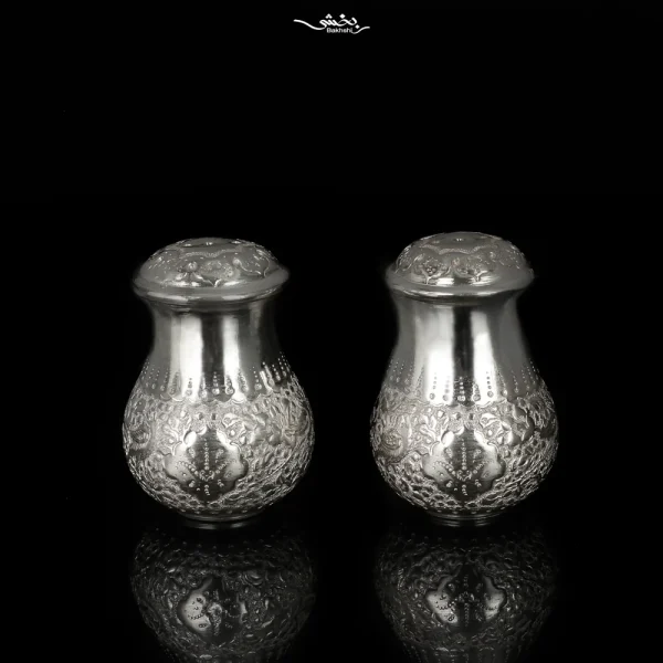 نمکدان نقره شکمدار قلم گل و مرغ