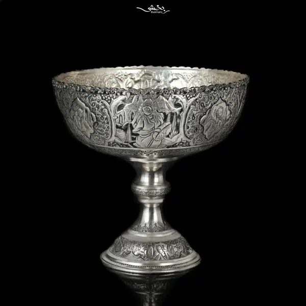 کاسه نقره پایه دار قلم مینیاتور