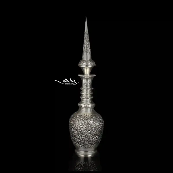 یک جفت تنگ نقره قلم گل و مرغ