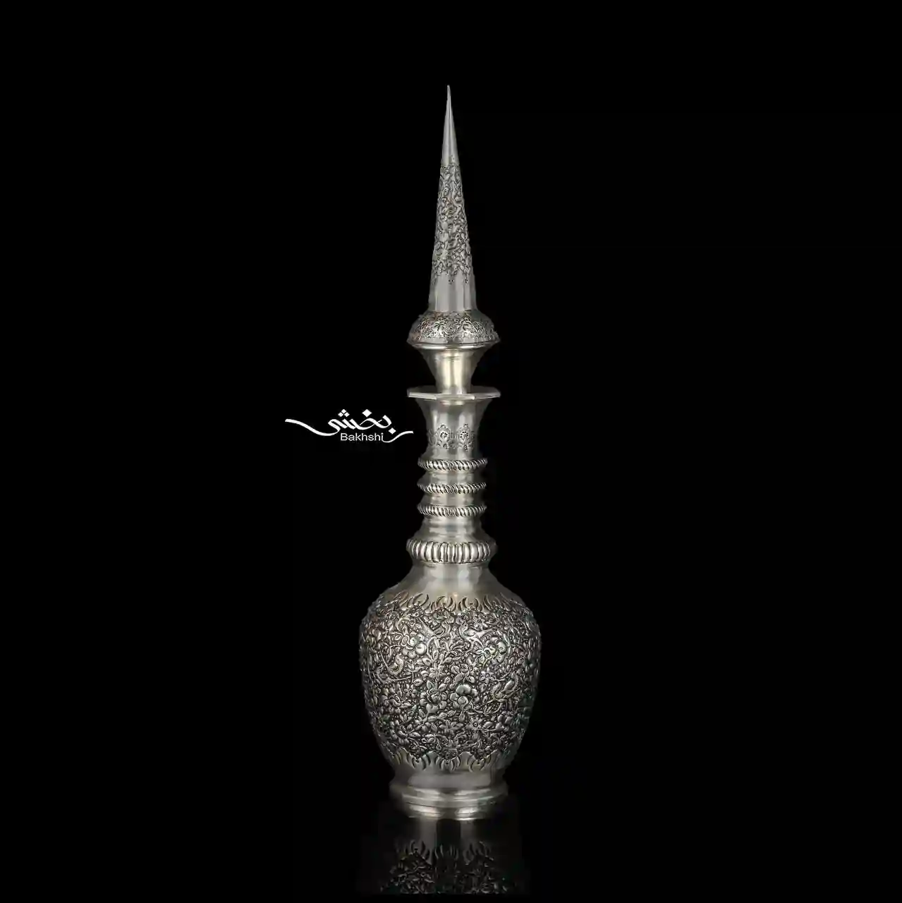 یک جفت تنگ نقره قلم گل و مرغ