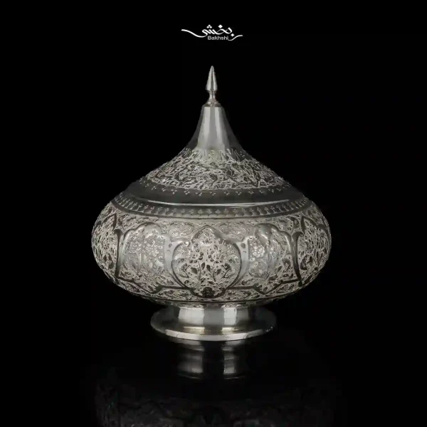 گزخوری نقره درب دار گل و مرغ