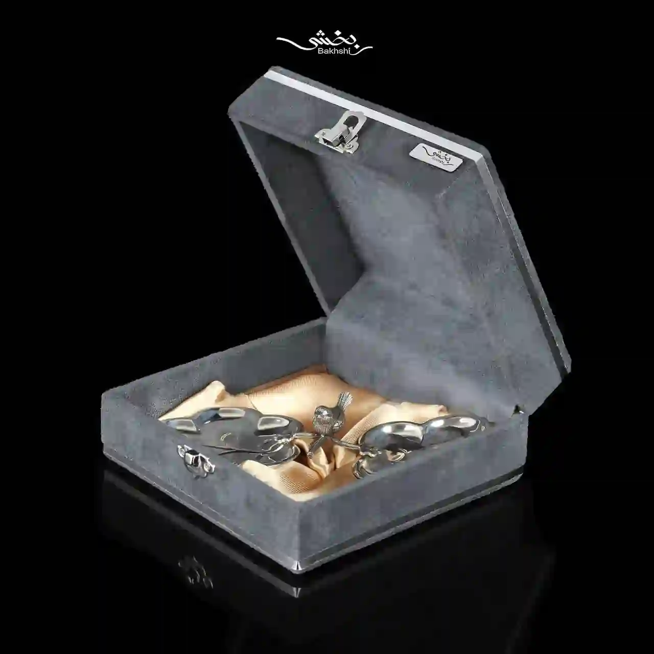 شیرینی خوری نقره دوقلو مدرن برگ و گنجشک