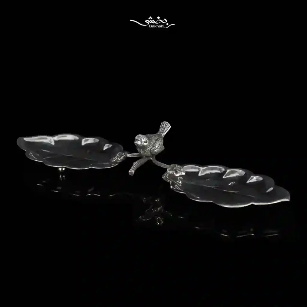 شیرینی خوری نقره دوقلو برگ بلوط و گنجشک