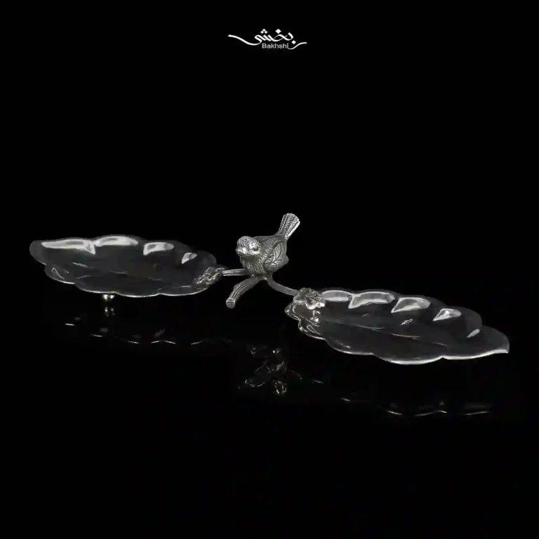 شیرینی خوری نقره دوقلو برگ بلوط و گنجشک