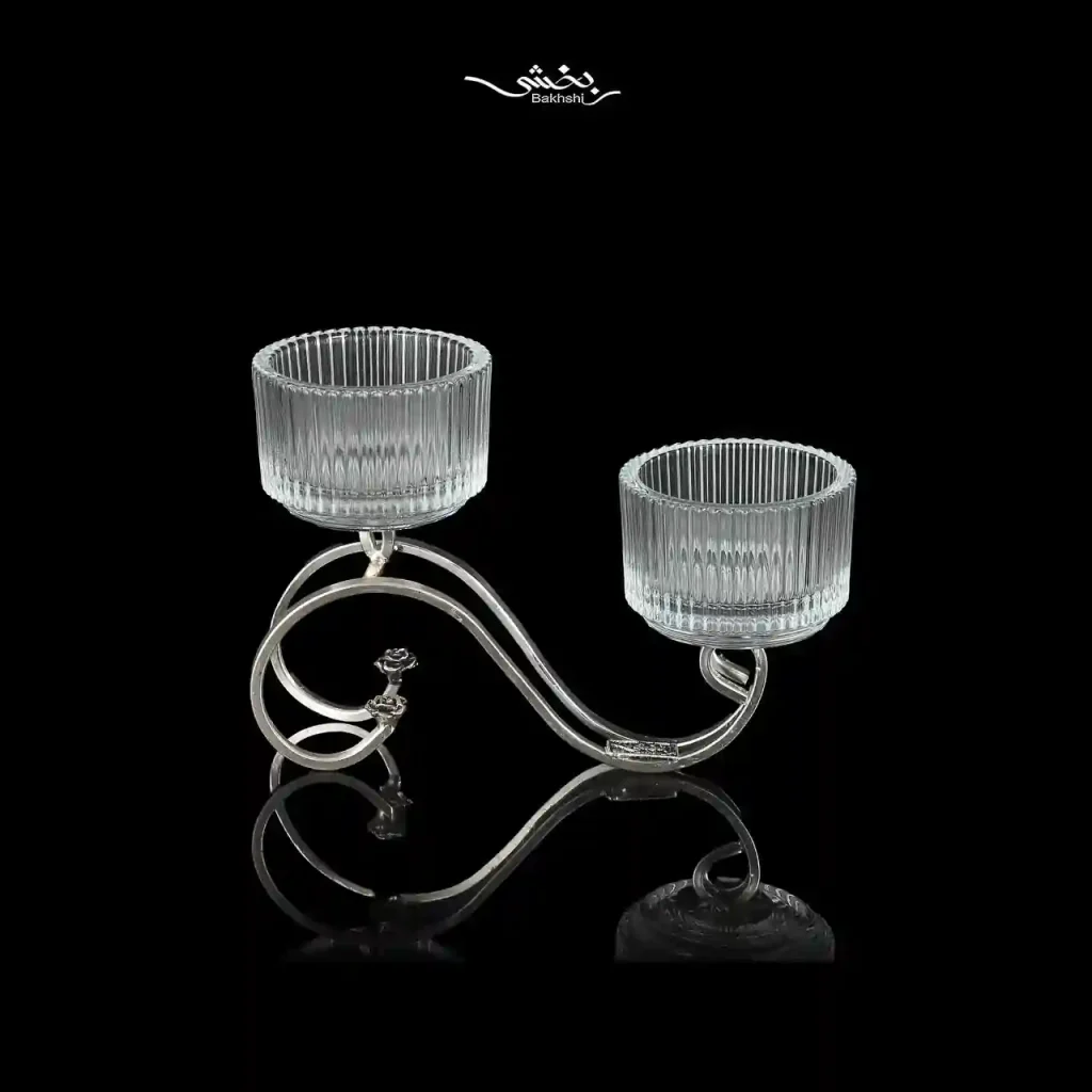 شمعدان دوشاخه بلور نقره