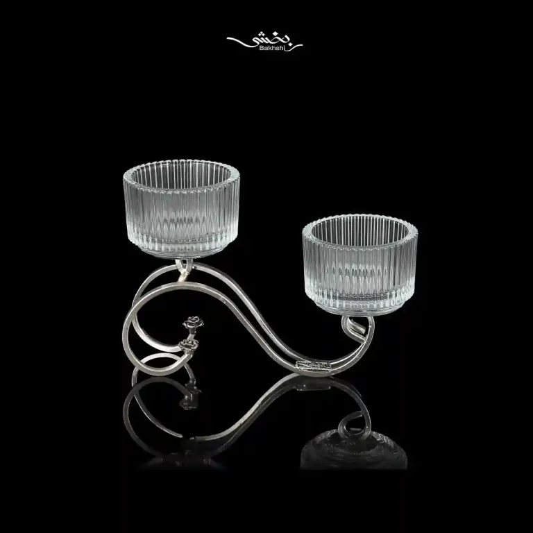 شمعدان دوشاخه بلور نقره