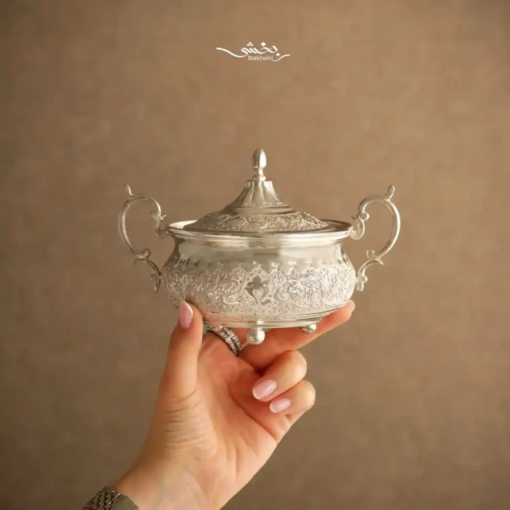 ست چای خوری نقره قلمزنی گل و مرغ