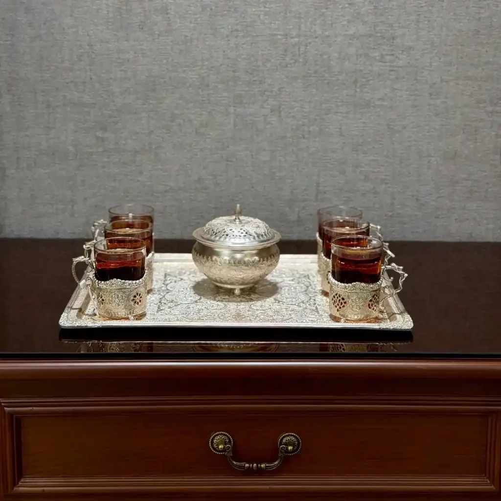 ست چای خوری نقره قلم گل و مرغ