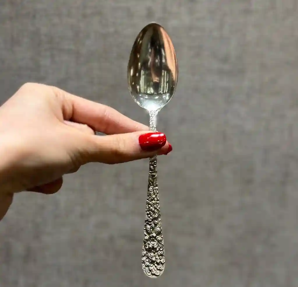 قاشق شش عددی چای خوری نقره طرح گل مدرن