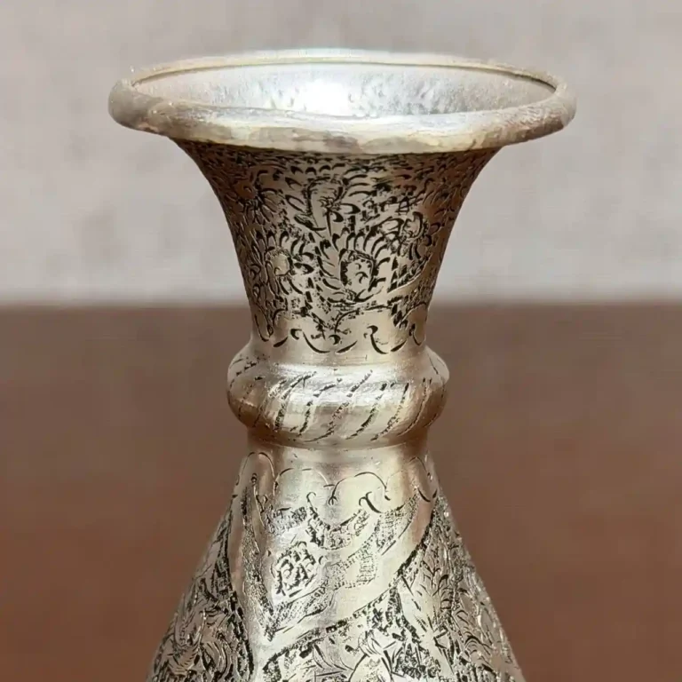 گلدان نقره شکم دار گل و مرغ