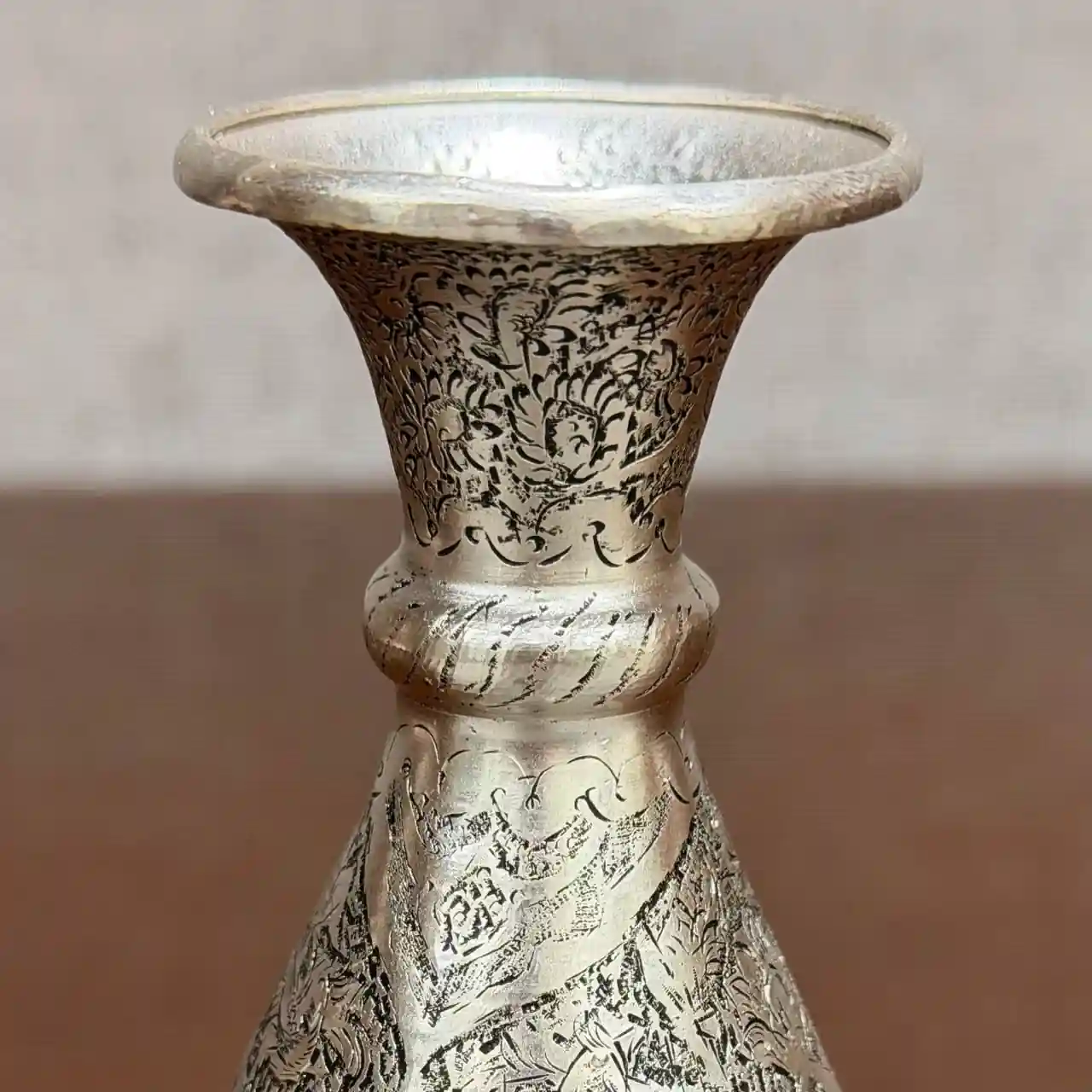 گلدان نقره شکم دار گل و مرغ