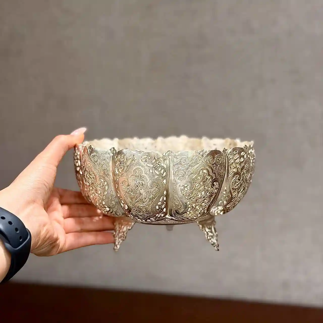 پسته خوری نقره گرد قلم گل و مرغ