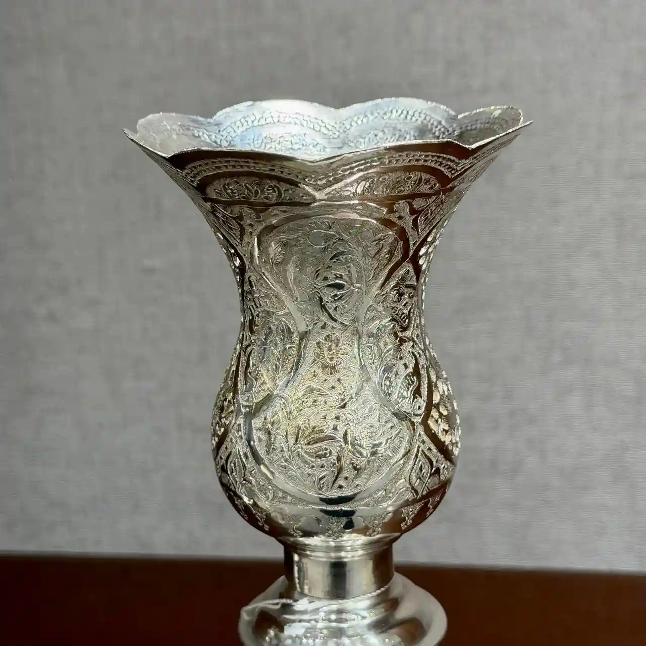 یک جفت شمعدان نقره لاله گل و مرغ