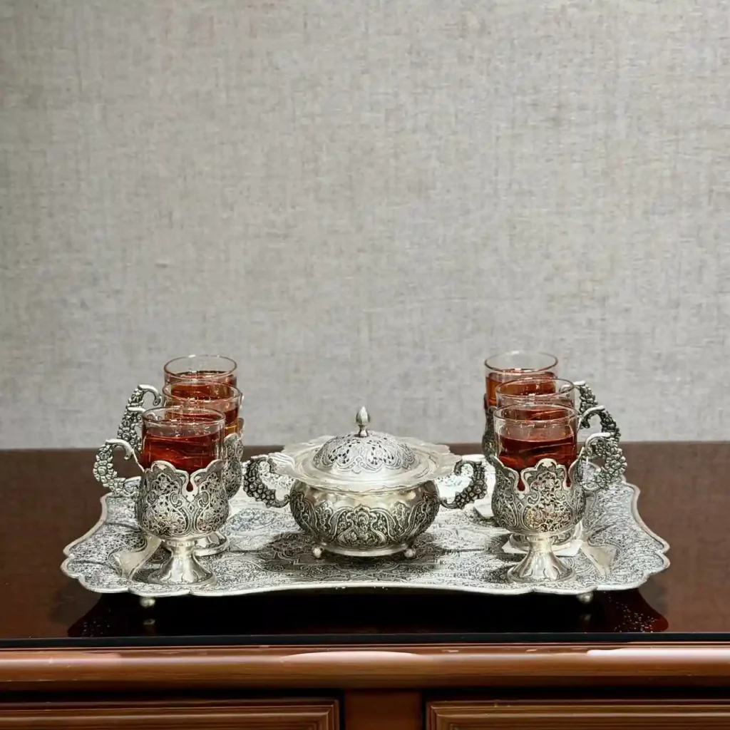 ست چای خوری گل و مرغ ریزقلم و مشبک اعلا