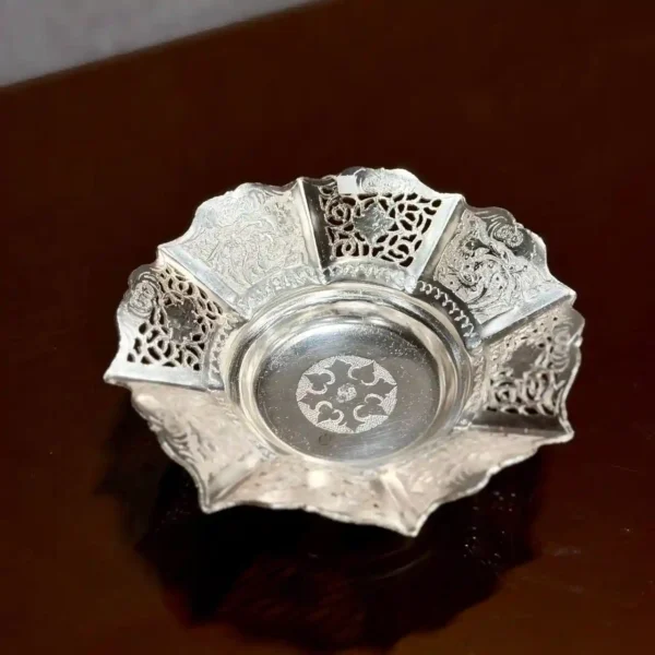 شیرینی خوری نقره قلم گل و مرغ