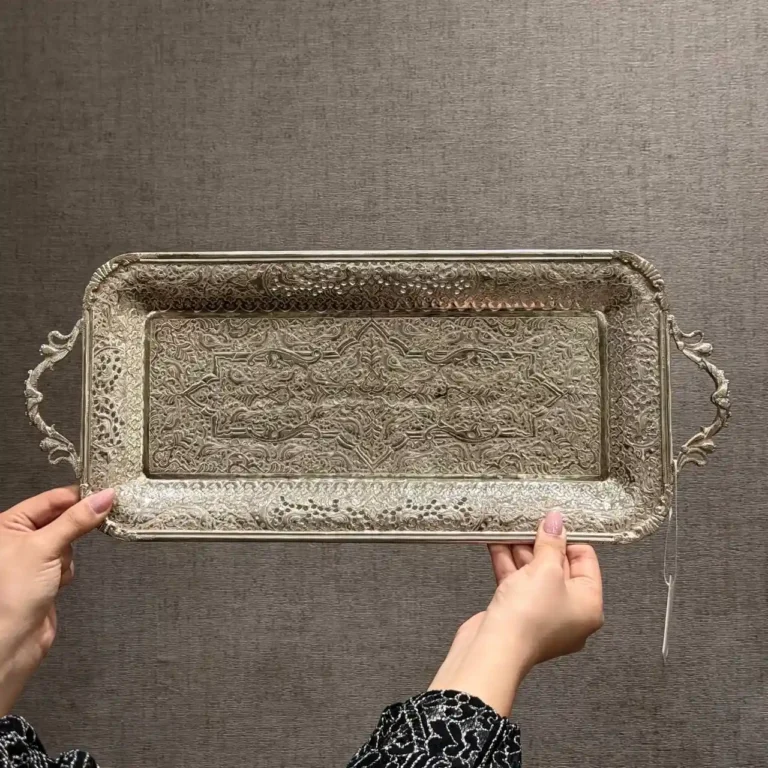 رولت خوری نقره مستطیل گل و مرغ